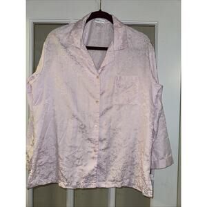 Miss Elaine Pale Pink Sateen Pajama Set Button Up Top M Cottage Damask